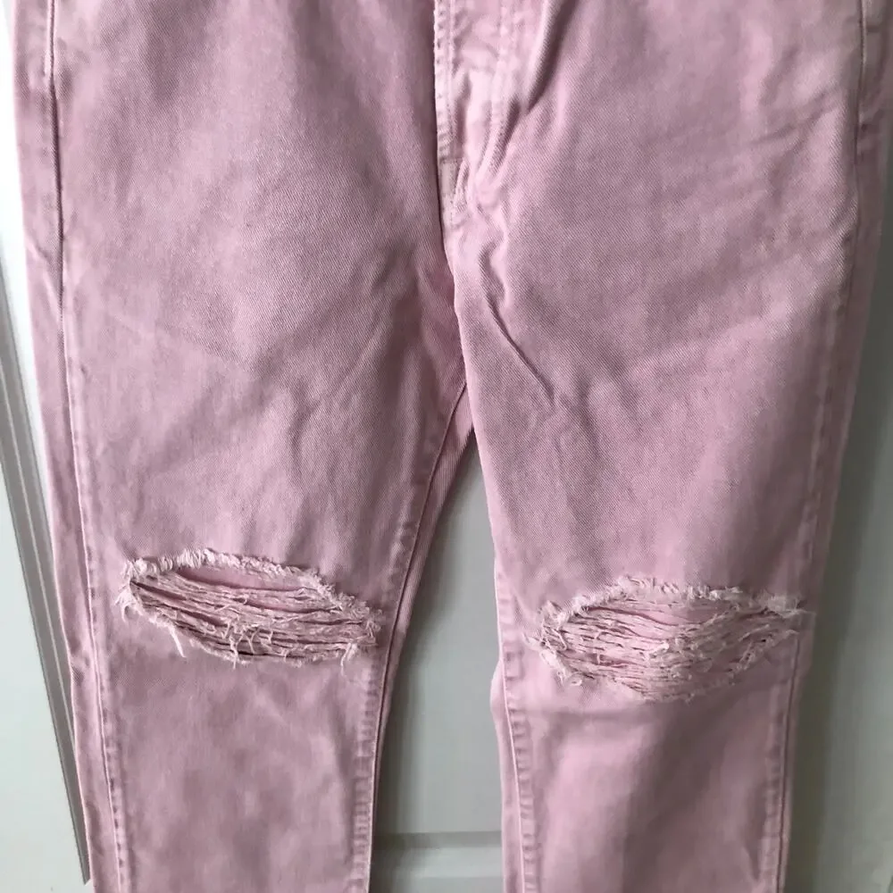 3x1 NYC size 25 Women's distressed straight leg jeans Mineral Rose Pink $367